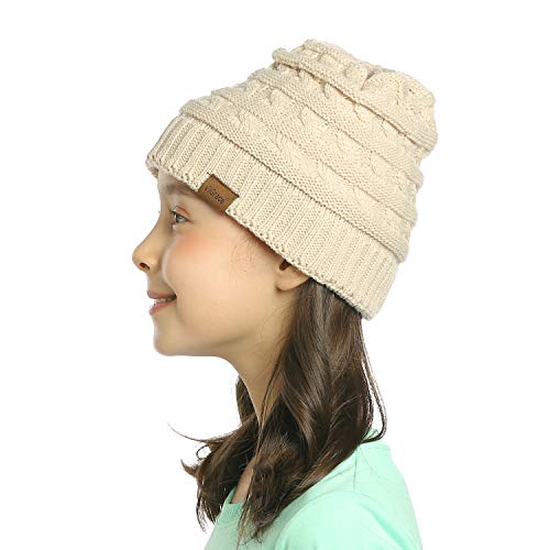image for ViGrace Kids Winter Knit Hat Warm Fleece Lined Hats Children Cable Bab