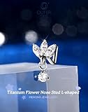 OUFER 20G Titanium G23 Nose Stud, 7 mm L Shaped Nose Ring, Dangle Lotus Nostril Piercing Jewelry Marquise Cubic Diamond Thin Body Jewellery for Women - Image 6
