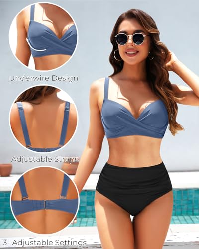 Image of Aqua Eve Women Underwire Bikini Top - Push Up Swimsuit Top Bra Padded Bathing Suit 2026 Twist Front Swimwear