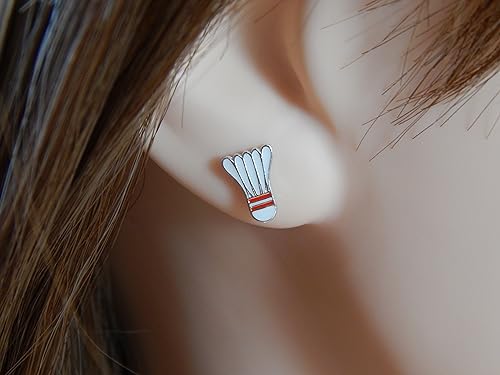 ICYROSE Solid 925 Sterling Silver white badminton shuttlecock Stud Earrings (Hypoallergenic nickel free) 100126713