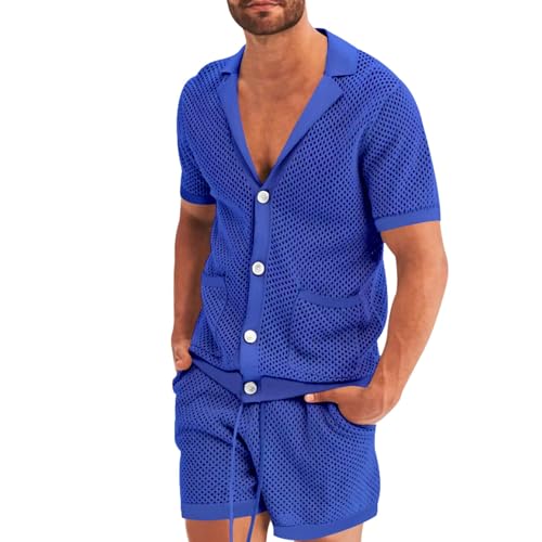 Generisch Traje deportivo de dos piezas para hombre, ropa de verano, traje de malla holgada, chándal de un solo color, camisas y pantalones cortos, juego de camisas y pantalones cortos, transpirable