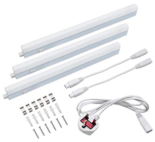 15w LED T5 Under Cabinet Link Light 6000k Cool White 220-240v AC Pack of 3 x 395mm with Plug UC393-F