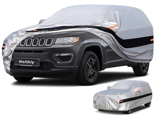 Image of Holhtly Car Cover Custom Fit for Jeep Compass, Car Covers for Automobiles All Weather Waterproof Sun Snow Rain Wind Dust Protection, Outdoor Car Cover Gray & Black