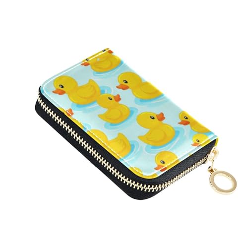 Cute Yellow Ducks Blue Water Women Wallet Zip Around Cute Card Holder RFID Blocking Scan Proof Zipper Card and Cash Holder