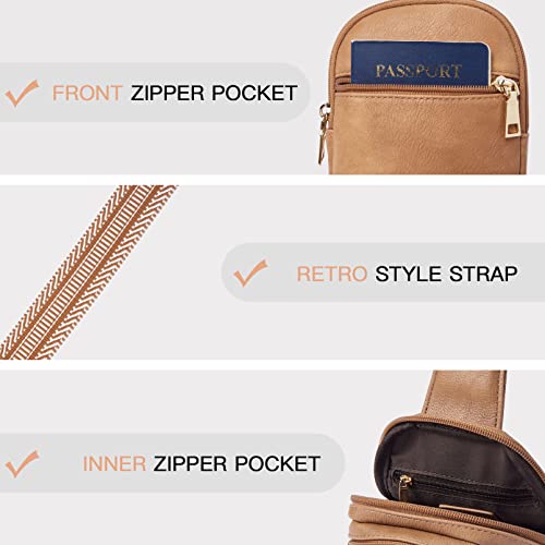 Telena Small Sling Bag For Women Vegan Leather Fashionable Fanny Pack Crossbody Bags For Women Chest Bag For Travel Camel Brown #TOP5