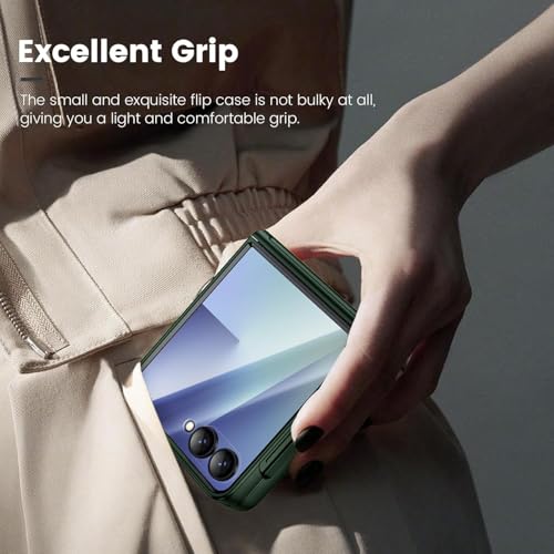 Image of Kapa Geometric Hinge Protection Back Cover for Samsung Galaxy Z Flip7 / Flip 7 | with [Inbuilt Glass] Full Body Shockproof Hard Back Case (Dark Green)