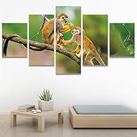 SIGNWIN 5 Panel Canvas Wall Art Modern Art Animals Dramatic Giraffe Lion Multicolor Photography Southwest for Home Decorations Ready to Hang - 60