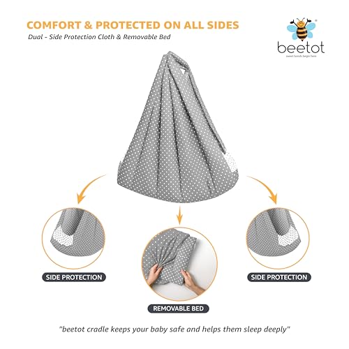Image of Baby Cradle Set Swing /Jhula (Thottil Cloth, Palna, Dolna) | Hanging Cradle Cloth with Removable Padand Mosquito Net | Up to 15 kg | CRA-MELANCHI DOT