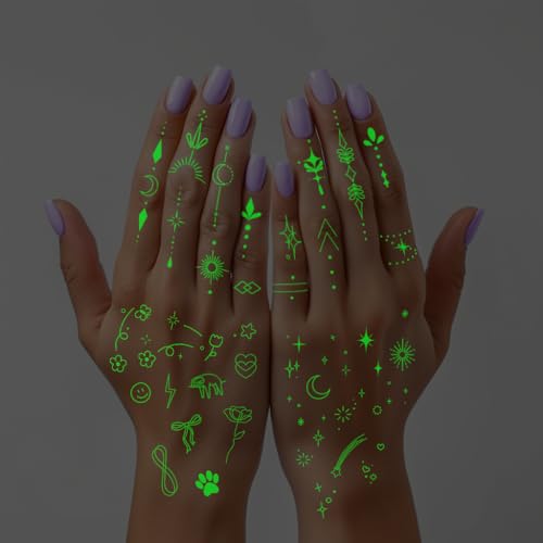 Everjoy Glow-in-the-Dark Temporary Tattoos for Women Luminous Minimalistic Small Finger