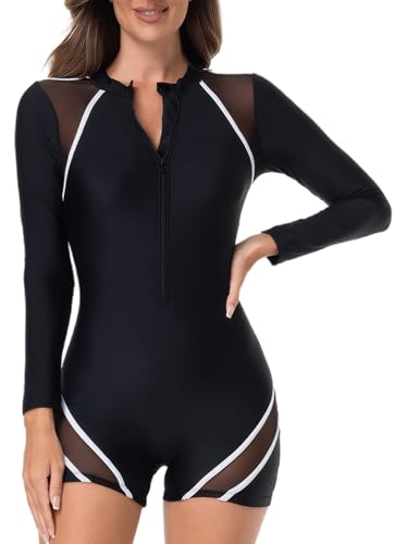 FEOYA Women’s One Piece Boyleg Bottom Surfing Swimsuit Long Sleeve Rash Guard UPF 50+ Bathing Suit Swimwear 2025