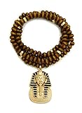 NEW KING TUT PENDANT & 30' WOODEN BEAD CHAIN HIP HOP NECKLACE RC2859GBR