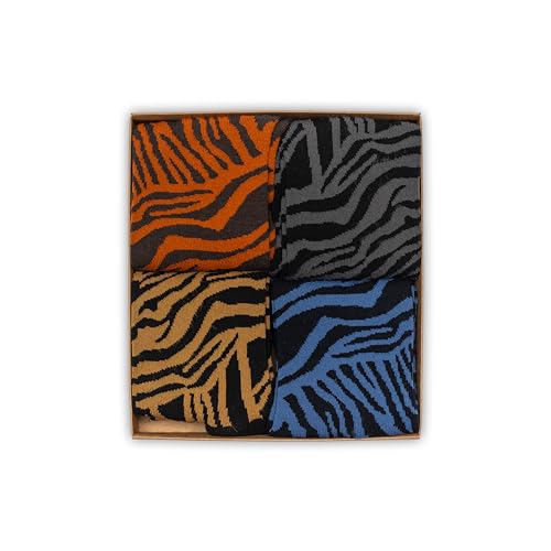 RAFRAY Premium Socks - Zebra Socks in Gift box - Crew Length - Colorful Zebra Pattern - 4 Pairs - Size US W 5-9.53