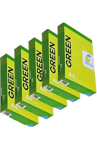 Image of Century PACKWELL Green A4 Size Sheet 70 GSM Blank (Unruled) White Copier Printer Xerox Multipurpose Paper in bulk - Pack of 5 Reams (5 x 500 Sheets)