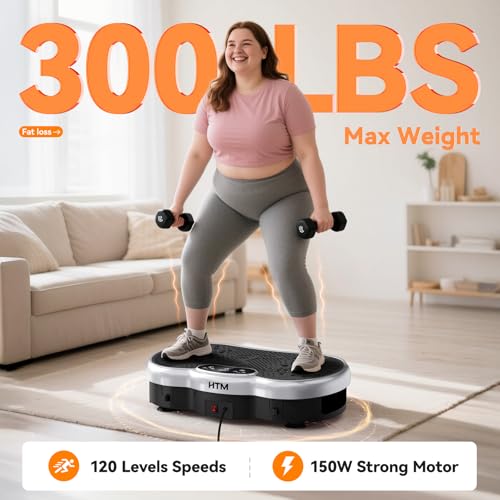 Vibration Plate Exercise Machine, Whole Body Shake Plate for Weight Loss Vibrating Platform with Resistance Bands Slot, 300 Lbs Capacity, 120-Speed, 9 Workout Modes for Home Fitness, Muscle Toning - image 6