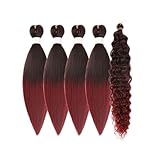 Short Black Burgundy Braiding Hair for Boho Braids Synthetic Pre Stretched Braiding Hair 1B/900# Boho Braids Crochet Hair 16Inch Red Deep Wave Hair for Braiding