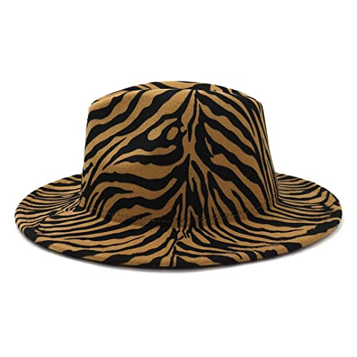 Qzunique Tiger Print Fedora Hat Wide Brim Felt Panama Cap Winter Wool Floppy Jazz Hat Top Hat For Women & Men thumb #3