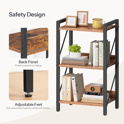 Image of HOOBRO Bookshelf, 3-Tier Industrial Bookcase, Book Shelf Storage Organizer, Small Bookshelf with Metal Frame for Living Room, Bedroom, Home Office, Kitchen, Rustic Brown and Black BF71SJ01