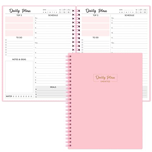 Daily Planner Undated - To Do List Notebook , 7" X 9" Hourly Schedule Calendar Planner Meal, Day Planner Appointment Book With Pocket, Flexible Cover #TOP18
