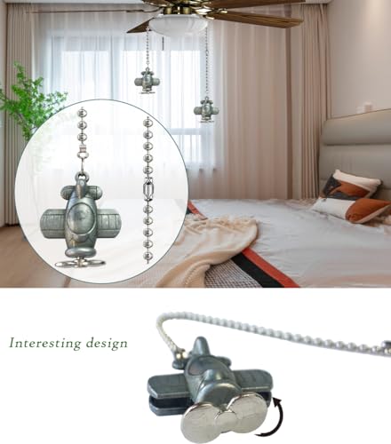 Image of 12-inch Airplane Charm Pull Chain - Decorative Extender for Ceiling Fan Lights with Ball Chain Connector(Grey)
