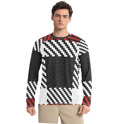 Tartan Buffalo Black Plaid Tartan Check Red Men's Swim Shirts UPF 50+ Elastic Loose Mens Sun Protection Long Sleeve Beach