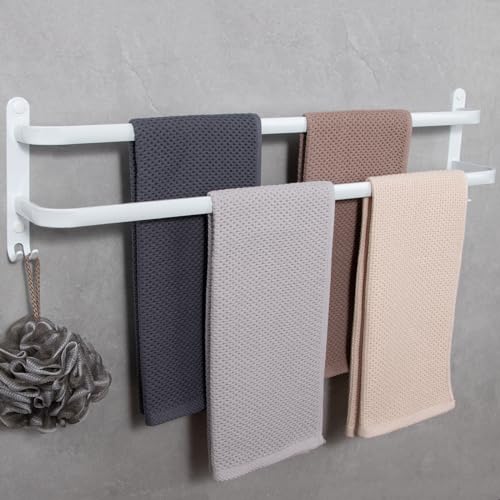 Handtuchhalter Bad 70 cm Handtuchhalter Ohne Bohren 2 Tier Aluminium Weiß Handtuchhalter Wandmontage mit Haken für Badezimmer Küchen Toilette