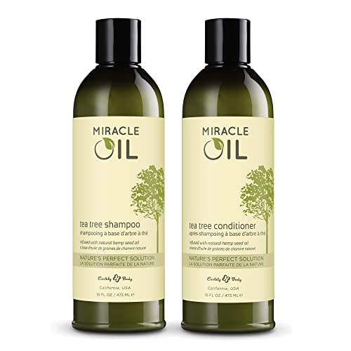 Earthly Body Miracle Oil Tea Tree Shampoo & Conditioner Set, 16 oz. - Tea Tree, Hemp Seed, Argan & Eucalyptus Oils - 100% Vegan, Cruelty-Free