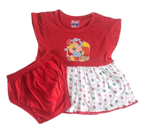 Image of Baby Girl Cotton A-Line Frock with Pant Combo (Pack of 3)