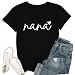 Nana T Shirt Women Grandma Shirts Funny Heart Graphic Grandmother Tees Casual Short Sleeve Tops Black