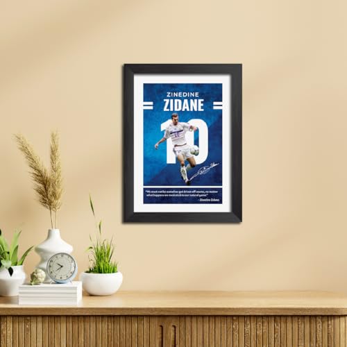 Image of TenorArts Zinedine Zidane Quotes Poster Frame Real Madrid Laminated Photo Framed Painting with Matt Finish Black Textures (12 inches x 9inches)