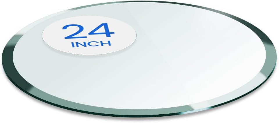Dulles Glass 24 inch Round Glass Table Top - Tempered - 1/2" Thick Glass Surface, Safe Beveled Edge, Multipurpose for Dining Table, Patio, Coffee and End Table