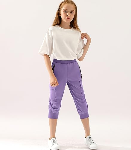 Image of DOUBLJU Lightweight Hiking Sweatpants Women Girls Kids Slightly Elastic Quick Dry Capri Cargo Jogger Athletic Workout Outdoor