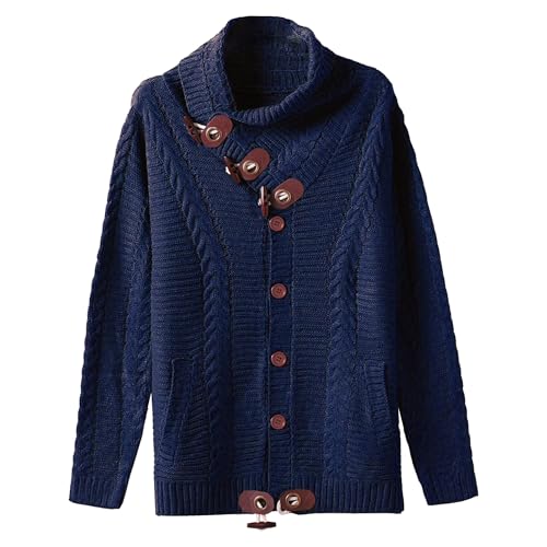 Men's Cardigan Warm Solid Outdoor Sweater Turtleneck Stylish Fall Winter Sweater Button Up Knitted Casual Sweaters