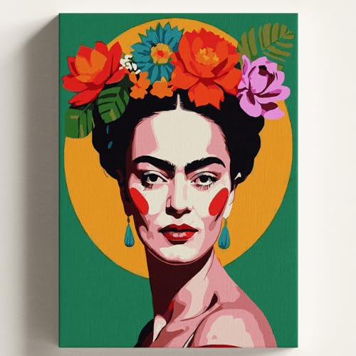 Sayılarla Boyama Tuval Hobi Seti Kahlo Temalı Fırça ve Boya Dahil Set (Çıtalı) 40x50 CM Kendin Yap Sayılarla Tuval Boya Kiti (Kasnaklı)
