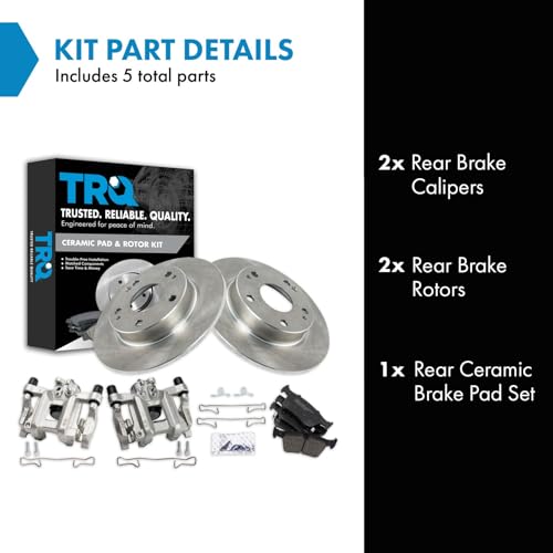 Image of TRQ Rear Brake Pad and Rotor Set Ceramic Solid Rotors Calipers