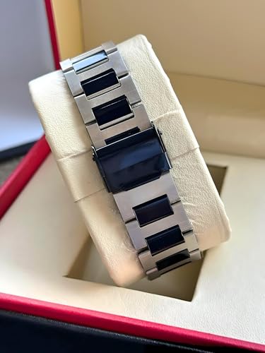Image of AMERICANVIBER Modern Analog Watch, Silver and Black Two-Tone Stainless Steel Band, Octagonal Case, White Dial for Men