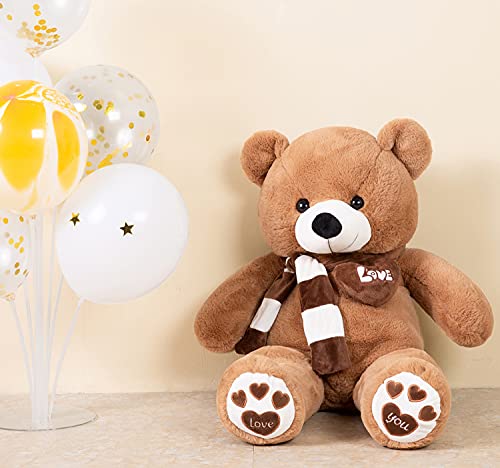 YunNasi Teddybär Groß Riesen Teddy Bär Braun 100cm Plüschtier Kuscheltier Stofftier Teddybär mit Herz und Schal
