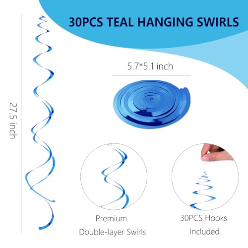 Image of Royal Blue Hanging Swirls Party Decorations 30 Pack- Extra Long Double Swirl Ceiling Decorations for Birthday, Baby Shower, Christmas, Wedding | Reusable Blue Party Streamers with Hooks