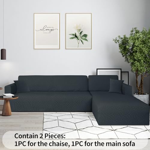 Ystyle Couchbezug L Form Stretch, Sofabezug Sofabezug Ecksofa L Form, Universal Sofa Überzug Ecksofa, Couch Cover L Shape Sofaschoner Schonbezug (2 Sitzer+3 Sitzer, Dunkelgrau)