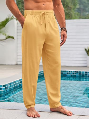 Runcati Mens Casual Pants Elastic Waist Linen Drawstring Lightweight Loose Fit Summer Beach Yoga Trousers2