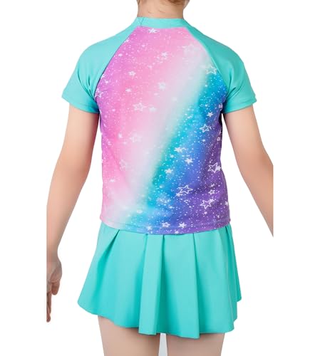 Girls Rashguard Set Flowy Skirt with Butterfly Short Print Short Sleeve Shirt Non-See Through Swimsuit 3-12 Years2