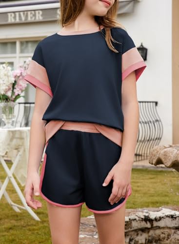 Image of blibean Girls Summer Clothes Sets Kids Colorblock Matching Outfits Size 6-15 Years