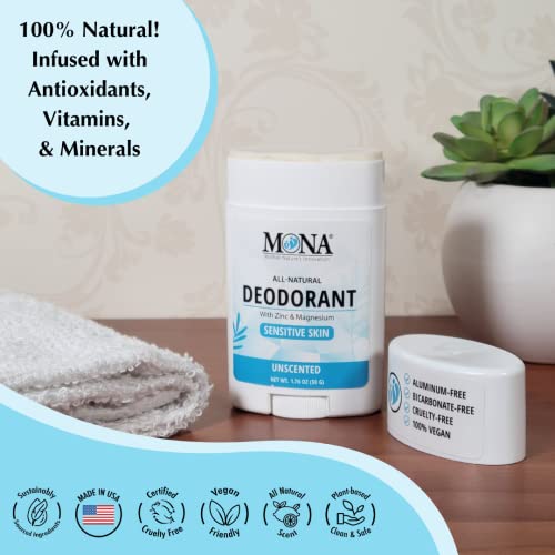 Image of MONA BRANDS All Natural Deodorant For Women & Men | For Sensitive Skin | No Aluminum or Baking Soda | (UNSCENTED 1.76 Oz)