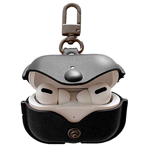 Genuine Leather Case Compatible with AirPods Pro 3rd Gen (2025), VOMA Protective Cover for Apple AirPods Pro 3 Wireless Charging Case with Keychain and Snap Lock Black