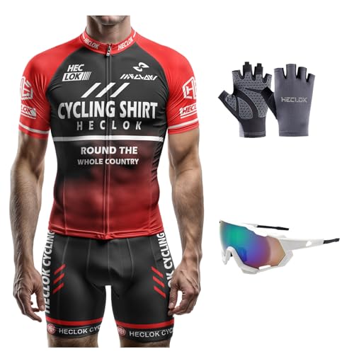 HECLOK Conjunto Ciclismo Hombre - Camiseta Manga Corta + Culotte con Badana - Ropa Bicicleta Carretera y MTB - Tejido Transpirable y Antisudor - Guantes gafas - 4 Piezas para Verano (Set-16,x_l) HECLOK Conjunto Ciclismo Hombre - Camiseta Manga Corta + Culotte con Badana - Ropa Bicicleta Carretera y MTB - Tejido Transpirable y Antisudor - Guantes gafas - 4 Piezas para Verano (Set-16,x_l)