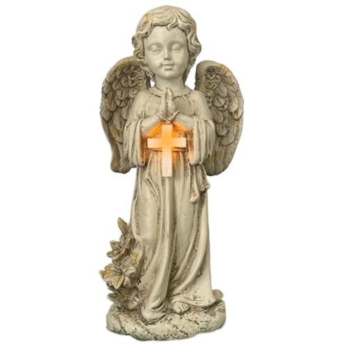 Angel Solar Angel résistant aux intempéries Statues DE PRIMANT Angle avec Wing & Cross 12in résine Lumières solaires Ange pour cimetière, Jardin, pelouse, Cour