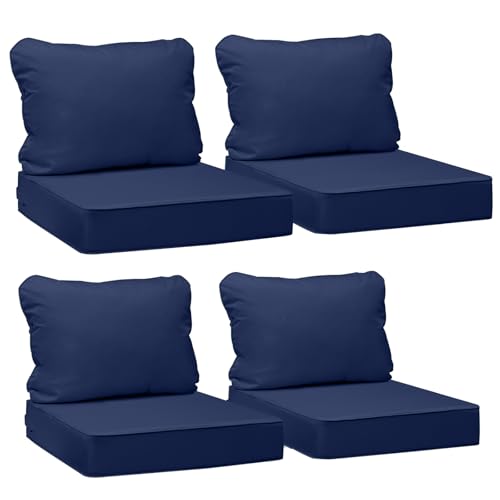 Image of AAAAAcessories Outdoor Seat Cushions for Chairs, Fade-Resistant, Waterproof Patio Furniture Replacement Cushions, 19 inch x 19 inch x 3 inch + 19 inch x 17 inch, Set of 4, Navy Blue