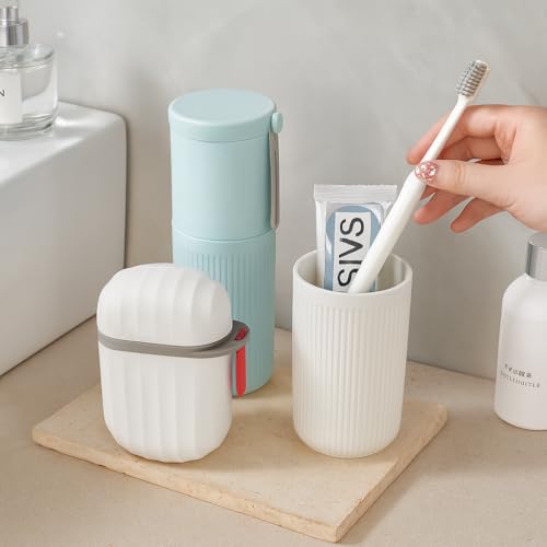 Image of Shopiable Store Travel Toothbrush Case Multifunctional Toothpaste Container Portable Business Trips Wash Cup Holder Organizer Towel Storage Box for Traveling, Camping (BOD Toothbrush, Soap)