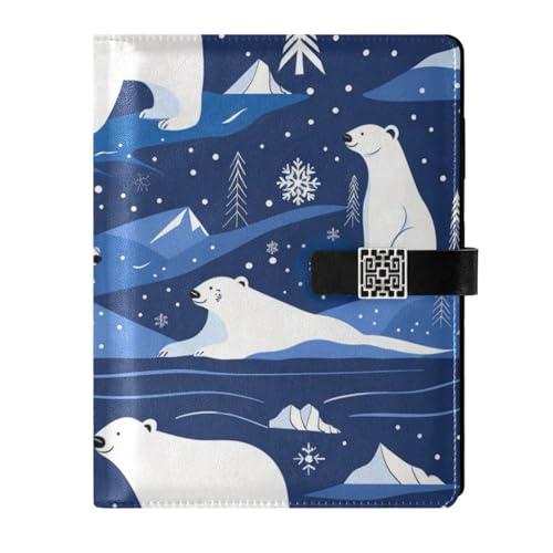 Carnet de notes à spirale en cuir élégant, un carnet bleu foncé au motif ours polaire raffiné