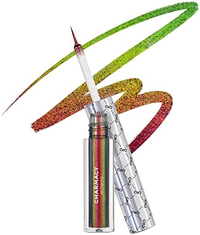 Chameleon Glitter Liquid Eyeliner, Highly Pigmented Intense Color Shifting, Waterproof Eyeliner Metallic Multi-Reflective Finish, Longwearing, Smudge-proof, Ultra-Fine Tip, PINK GOLD GREEN 902