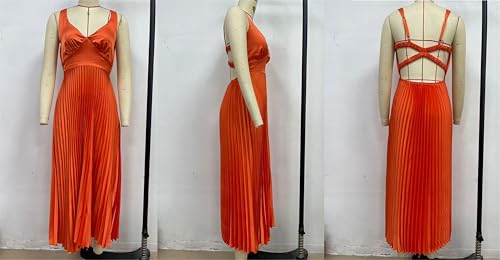 Image of Recious Womens Sexy Sleeveless Deep V Neck Satin Pleated Ruffles Bodycon Party Clubwear Dress
